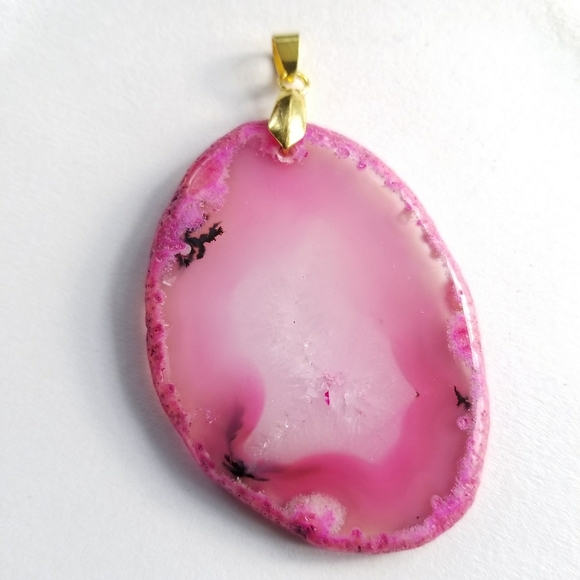Relisted -pink Geode slice pendant agate stone dyed gold - Picture 9 of 9